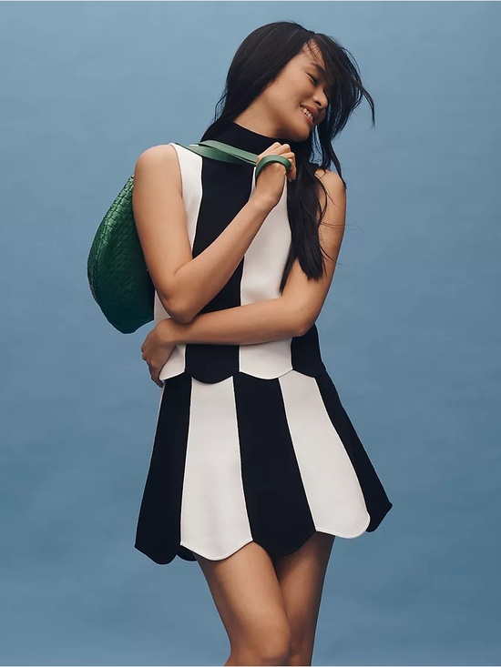 Maeve Dresses & Skirts - Maeve Striped Black and White Scallop-Hem Women’s Skirt